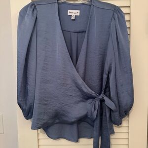 Veronica M Slate Blue Wrap Blouse